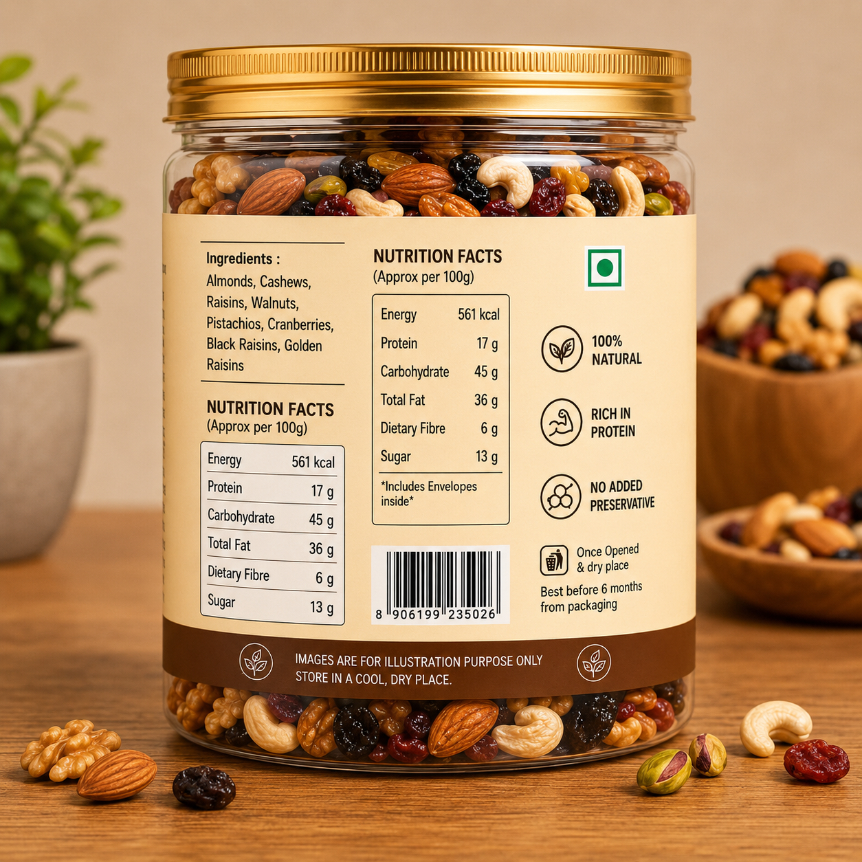 Healthy Mixed Nuts & Dried Fruits | Rich in Protein | 100% Natural | 400g - Image 3