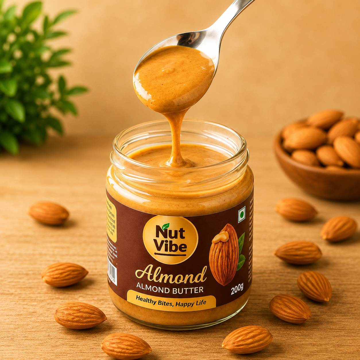 NutVibe Premium Almond Butter | 100% Natural | High Protein Spread | 200g - Image 2